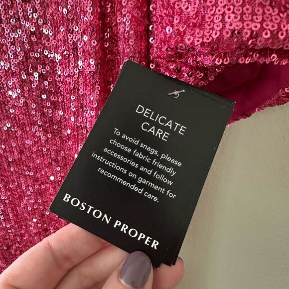 Boston Proper Sparkling Pink Sequin Short Sleeve Mini Dress Size 14 - Picture 3 of 9